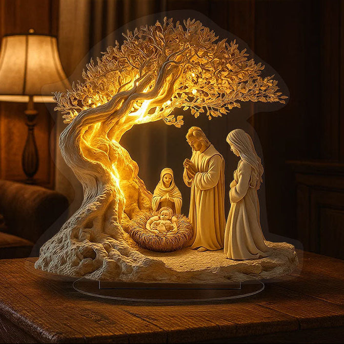 ✨ Heilige Familie – Flache Acryldekoration mit lichtreflektierendem Effekt 🌟