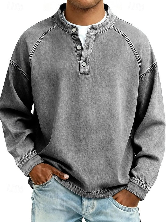 Henley-Sweatshirt im Vintage-Washed-Look – Relaxed Fit