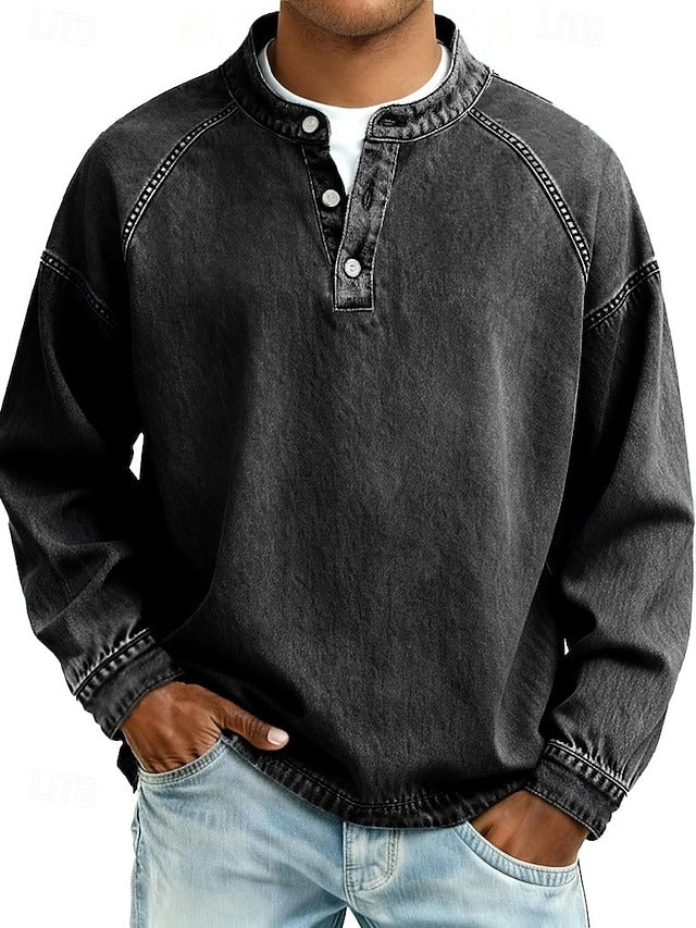 Henley-Sweatshirt im Vintage-Washed-Look – Relaxed Fit