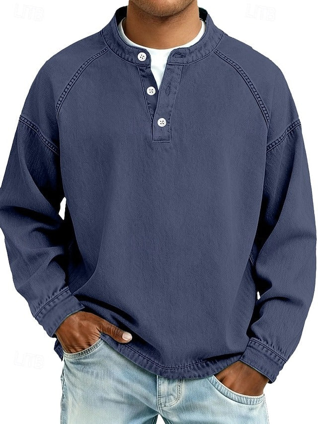 Henley-Sweatshirt im Vintage-Washed-Look – Relaxed Fit