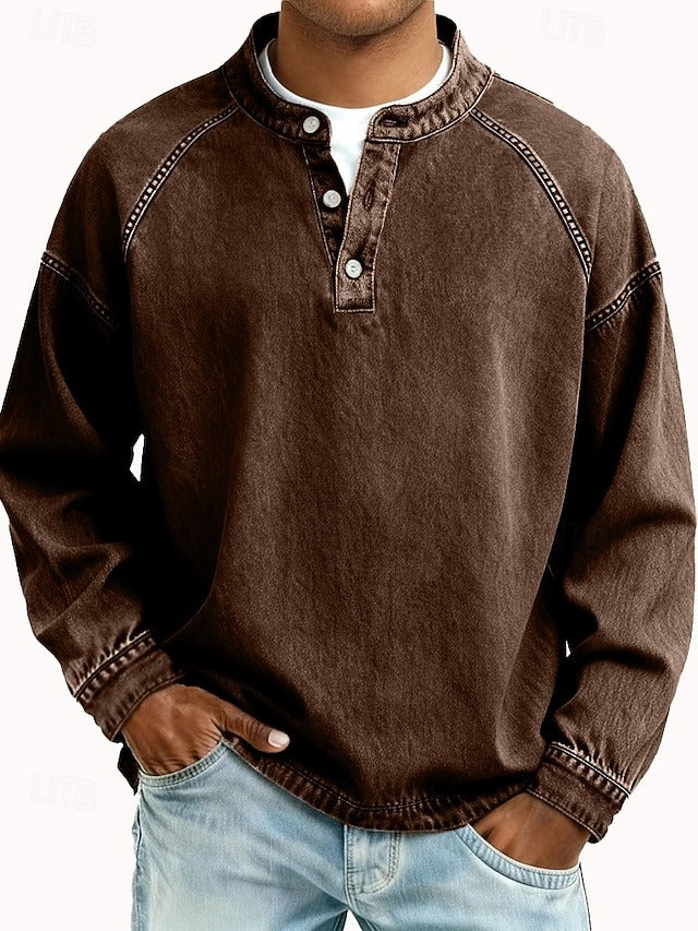 Henley-Sweatshirt im Vintage-Washed-Look – Relaxed Fit