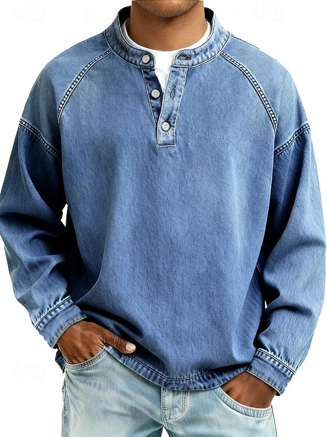 Henley-Sweatshirt im Vintage-Washed-Look – Relaxed Fit