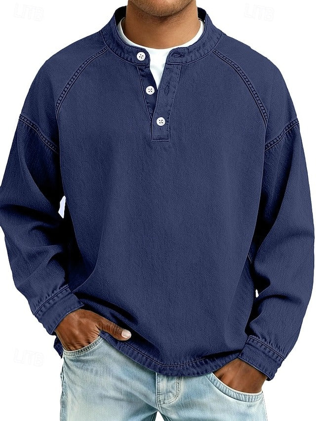 Henley-Sweatshirt im Vintage-Washed-Look – Relaxed Fit